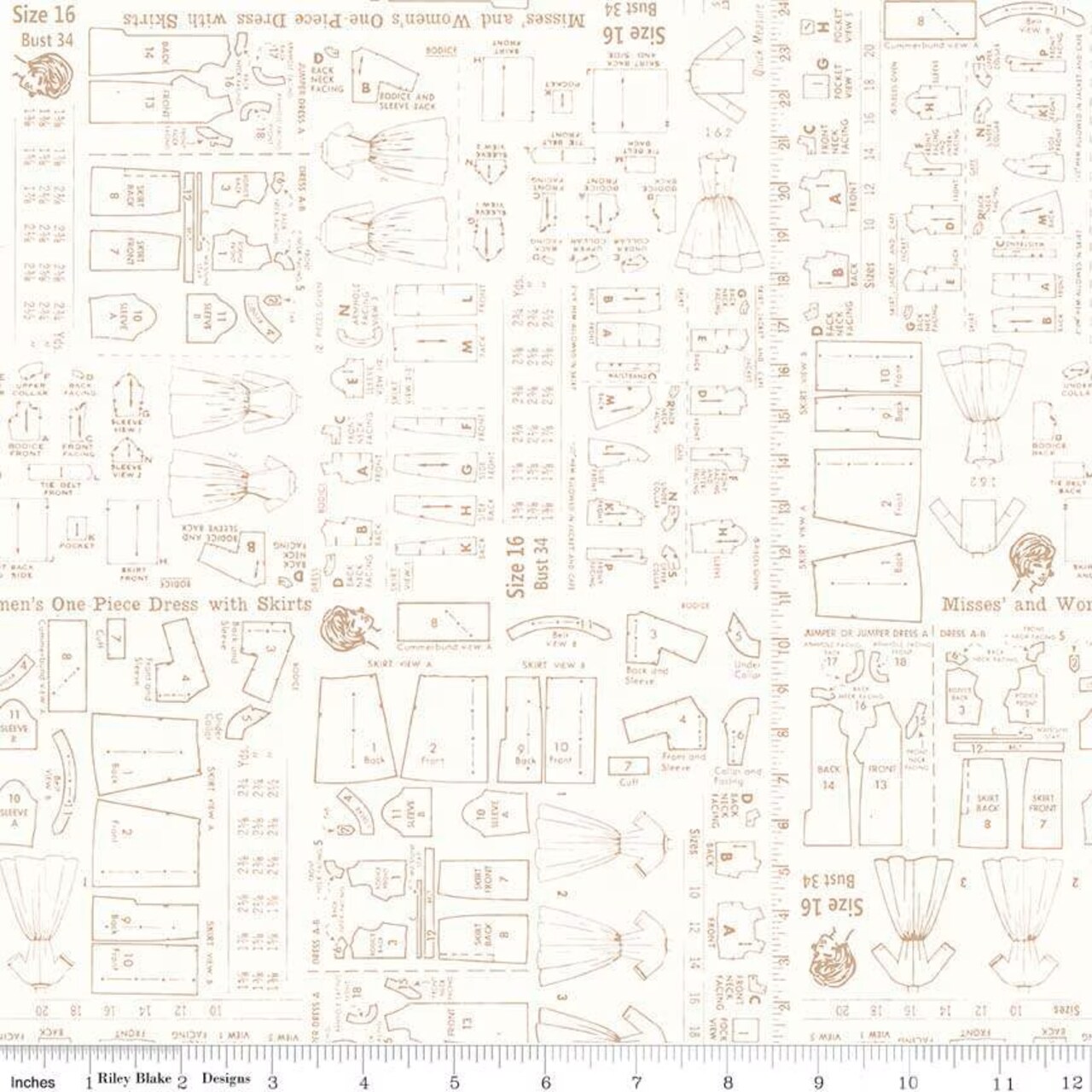 Fabric Riley Blake Brown Sewing Pattern Bee Backgrounds by the Quarter Yard C6382-BROWN